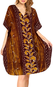 la-leela-cotton-batik-short-caftan-vacation-top-OSFM 14-18W [L- 2X]-Brown_A645