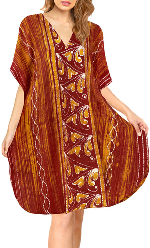la-leela-cotton-batik-short-caftan-vacation-top-OSFM 14-18W [L- 2X]-Pumpkin Orange_A641