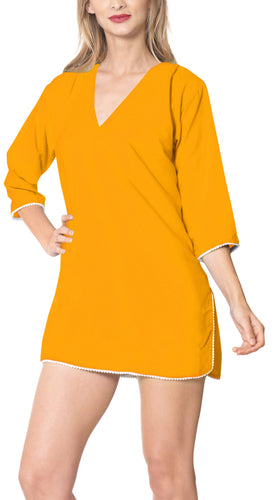 LA LEELA Women's Rayon Casual Swimwear Cover Up V Neck Saddle Sleeve Knee Length
