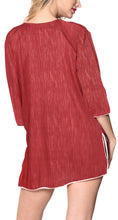 Load image into Gallery viewer, LA LEELA Women&#39;s Likre Casual Beachwear  Cover Up V Neck Saddle Sleeve Knee Leng