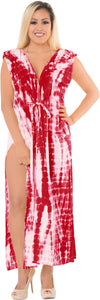 LA LEELA Women's Cotton Bikini Swimsuit Cover Up Tie Dye Long Length Armscye Sle