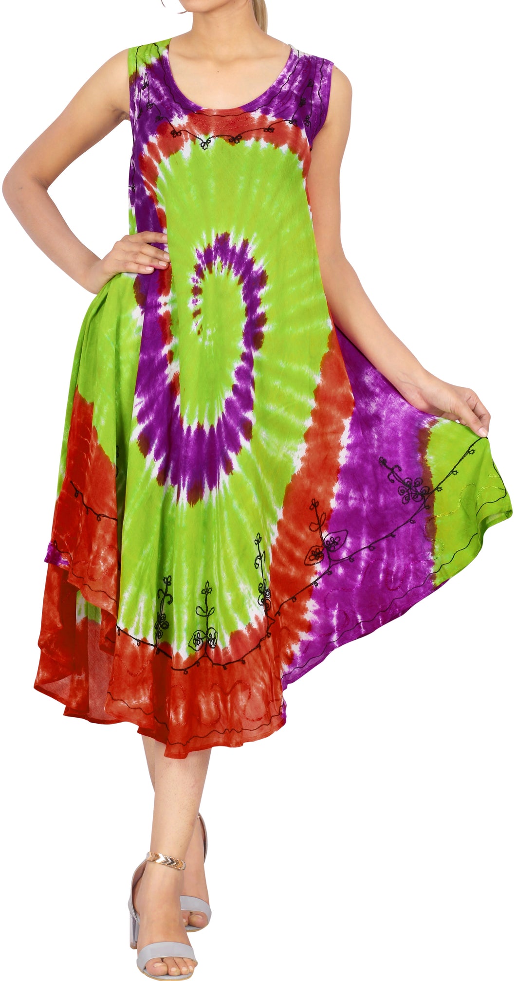 LA LEELA Women's Plus Size Loose Spiral Tie Dye Dress Large-X-Large Multi_AA281