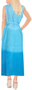 LA LEELA Women's Cotton Swimsuit Cover Up Tie Dye Long Length Drawstring Blue