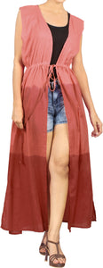 LA LEELA Women's Cotton Swimsuit Cover Up Tie Dye Long Length Drawstring Red