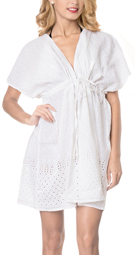 la-leela-bikini-swim-beach-wear-swimsuit-cover-ups-women-caftan-dress-solid-OSFM 14-24W [L- 3X]-Ghost White_A449