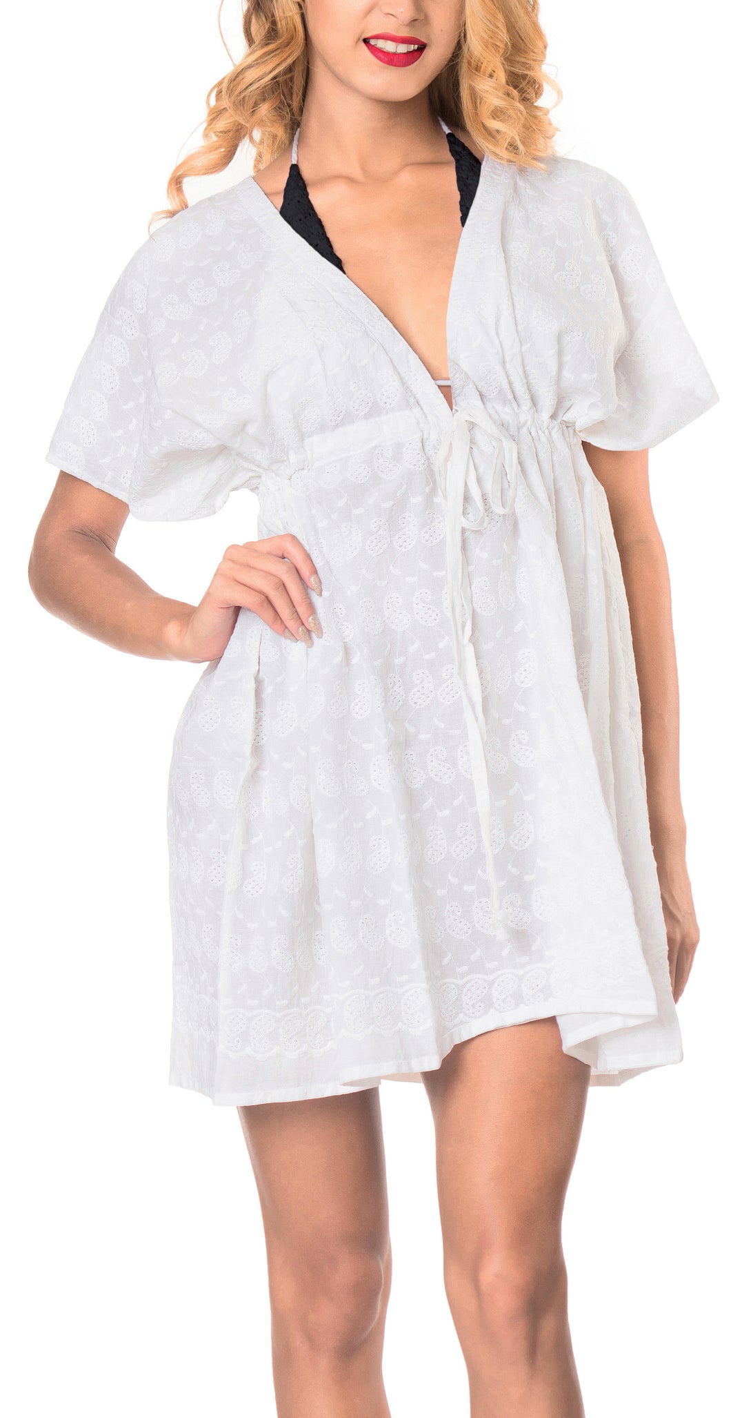 la-leela-bikini-swim-beach-wear-swimsuit-cover-ups-women-caftan-dress-solid-OSFM 14-24W [L- 3X]-Ghost White_A445