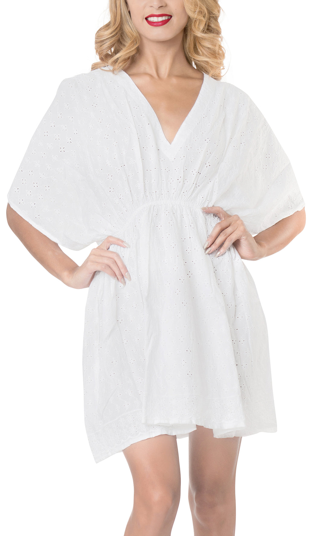 la-leela-bikini-swim-beach-wear-swimsuit-cover-ups-women-caftan-dress-solid-OSFM 8-16W [M- 1X]-Ghost White_A438