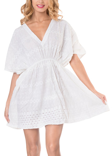 la-leela-bikini-swim-beach-wear-swimsuit-cover-ups-women-caftan-dress-solid-OSFM 8-16W [M- 1X]-Ghost White_A437
