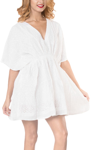 la-leela-bikini-swim-beach-wear-swimsuit-cover-ups-women-caftan-dress-solid-OSFM 8-16W [M- 1X]-Ghost White_A436