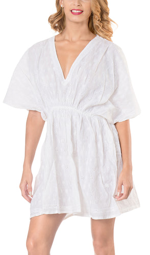 la-leela-bikini-swim-beach-wear-swimsuit-cover-ups-women-caftan-dress-solid-OSFM 8-16W [M- 1X]-Ghost White_A435
