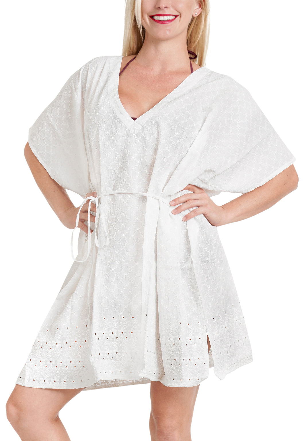 la-leela-bikini-swim-beach-wear-swimsuit-cover-ups-women-caftan-dress-solid-OSFM 8-20W [M- 2X]-Ghost White_A381