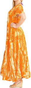 LA LEELA WOMEN'S Long Rayon Tie Dye Beach Dress OSFM 14-16W [L- 1X] Orange_3550