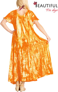 LA LEELA WOMEN'S Long Rayon Tie Dye Beach Dress OSFM 14-16W [L- 1X] Orange_3550
