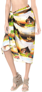 LA LEELA Women's Summer Stylish Printed Long Pareo Sarong Beachwear Wrap Skirt Bikini Cover up