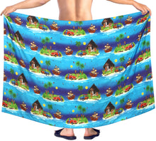 Load image into Gallery viewer, LA LEELA Light Digital Swimsuit Tie Wrap Pareo Men&#39;s Beach 78&quot;X39&quot; Blue 7129 908614