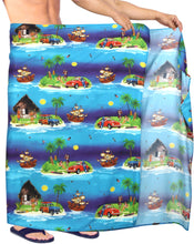 Load image into Gallery viewer, LA LEELA Light Digital Swimsuit Tie Wrap Pareo Men&#39;s Beach 78&quot;X39&quot; Blue 7129 908614