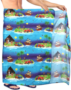 LA LEELA Light Digital Swimsuit Tie Wrap Pareo Men's Beach 78"X39" Blue 7129 908614