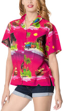 Load image into Gallery viewer, la-leela-womens-support-breast-cancer-pink-scenic-beach-hawaiian-aloha-tropical-beach-relaxed-fit--short-sleeve-blouse-printed-shirt-pink