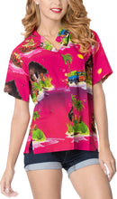 Load image into Gallery viewer, La Leela Women&#39;s Support Breast Cancer Pink Scenic Beach Hawaiian Aloha Tropical Beach Relaxed Fit  Short Sleeve Blouse Printed Shirt Pink