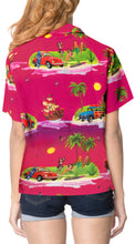 Load image into Gallery viewer, La Leela Women&#39;s Support Breast Cancer Pink Scenic Beach Hawaiian Aloha Tropical Beach Relaxed Fit  Short Sleeve Blouse Printed Shirt Pink