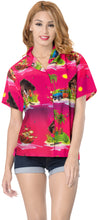 Load image into Gallery viewer, La Leela Women&#39;s Support Breast Cancer Pink Scenic Beach Hawaiian Aloha Tropical Beach Relaxed Fit  Short Sleeve Blouse Printed Shirt Pink