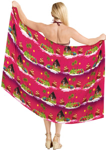 La Leela Women's Hawaiian Bikini Beach Wrap Sheer Sarong Swimming Bathing suit Beachwear Swim Dress Pareo Cover up Long 78"X42"  Pink 908629