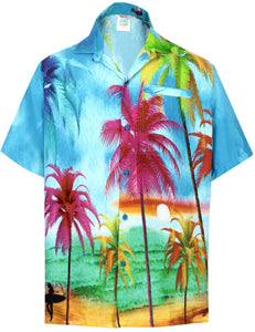 LA LEELA Men's Hawaiian Shirt - Tropical Aloha Shirt With Palm Tree Print, Lightweight & Breathable For Summer