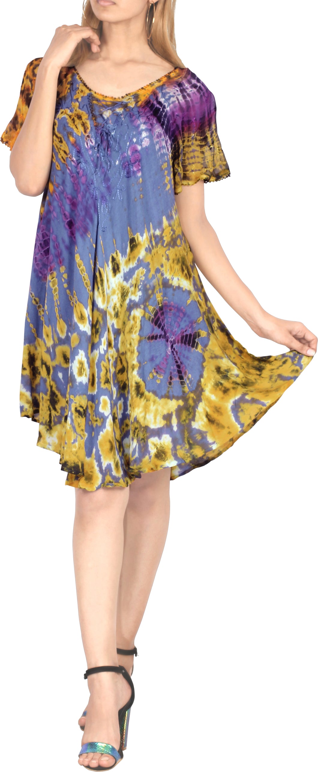 LA LEELA Girl Rayon Cover Up Short Dress Blue US: 14 (L) THRU Plus Size 20W (2X)