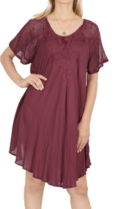 LA LEELA Girl Rayon Crusie Short Dress Maroon US: 14 (L) THRU Plus Size 20W (2X)
