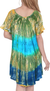 LA LEELA Girls Rayon Short Dress Green Blue US: 14 (L) THRU Plus Size 20W (2X)