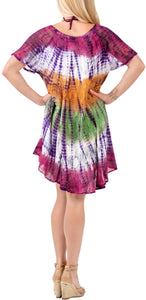 LA LEELA Women's Midi Beach Dress Regular Office Work Swing Dress Hand Tie Dye Multicolor