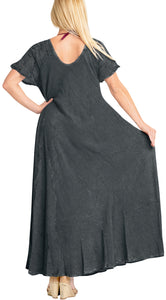 LA LEELA HAWAIIAN WOMEN'S Rayon Long Beach Dress Grey_3586 OSFM 14-16W [L- 1X]