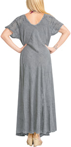 LA LEELA HAWAIIAN WOMEN'S Rayon Long Beach Dress Grey_3587 OSFM 14-16W [L- 1X]