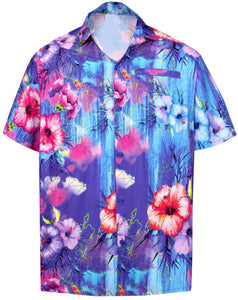 LA LEELA Shirt Casual Button Down Short Sleeve Beach Shirt Men Aloha Pocket Blue_W319