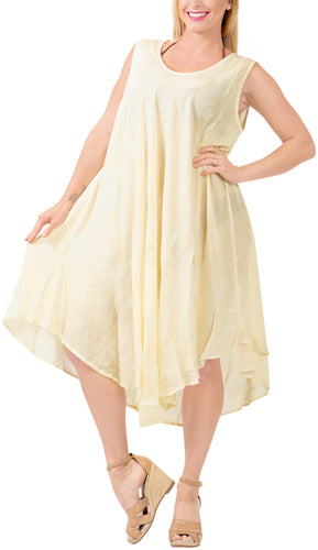 LA LEELA Women Rayon Casual Short Beach Dress Off White_3677 OSFM 14-20W [L- 2X]