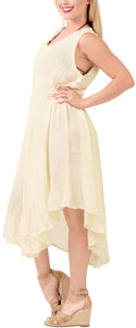 LA LEELA Women Rayon Casual Short Beach Dress Off White_3677 OSFM 14-20W [L- 2X]