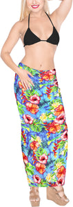 La Leela Women's Hawaiian Bikini Beach Wrap Sheer Sarong Swimming Bathing suit Beachwear Swim Dress Pareo Cover up Long 78"X42"  Blue 908980