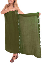 Load image into Gallery viewer, la-leela-swimwear-rayon-sarong-womens-swimsuit-wrap-beach-pareo-olive-green_c808-70x43