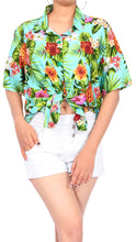 Load image into Gallery viewer, LA LEELA Women&#39;s Beachy Floral Print Hawaiian Blouse Shirt Breezy Summer Wear Short Sleeve Collar Shirt Lime Green