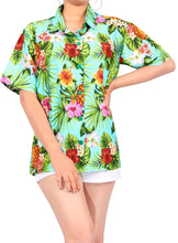 Load image into Gallery viewer, LA LEELA Women&#39;s Beachy Floral Print Hawaiian Blouse Shirt Breezy Summer Wear Short Sleeve Collar Shirt Lime Green