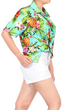 Load image into Gallery viewer, LA LEELA Women&#39;s Beachy Floral Print Hawaiian Blouse Shirt Breezy Summer Wear Short Sleeve Collar Shirt Lime Green