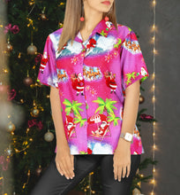 Load image into Gallery viewer, HAPPY BAY Women&#39;s Christmas Santa Claus Hawaiian Blouse Shirt Swim Short Sleeves Loose Fit Pink_AA98