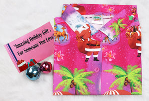 HAPPY BAY Women's Christmas Santa Claus Hawaiian Blouse Shirt Swim Short Sleeves Loose Fit Pink_AA98