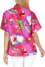 Load image into Gallery viewer, HAPPY BAY Women&#39;s Christmas Santa Claus Hawaiian Blouse Shirt Swim Short Sleeves Loose Fit Pink_AA98