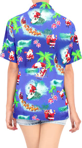 HAPPY BAY Women's Christmas Santa Claus Swim Hawaiian Regular Fit Short Sleeve Tunic Shirt - DRT231Blue
