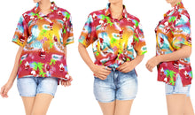 Load image into Gallery viewer, HAPPY BAY Women&#39;s Christmas Santa Claus Hawaiian Blouse Shirt Beach Aloha Party Camp Shirt - DRT231Red