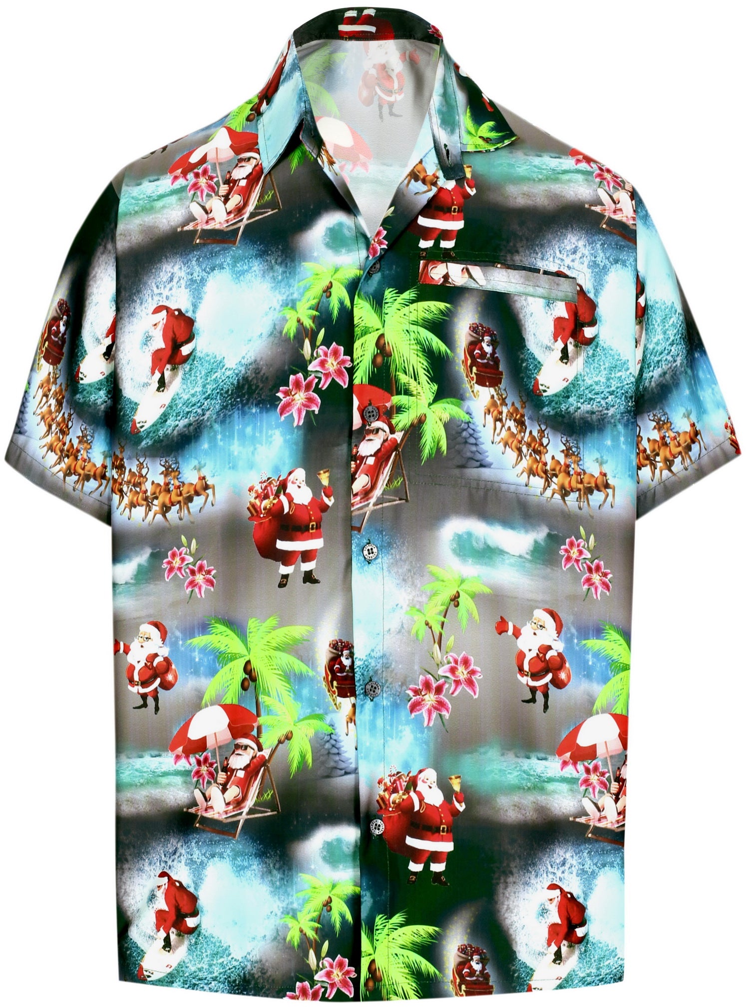 LA LEELA Men's Casual Beach hawaiian Shirt Aloha Christmas Santa front ...
