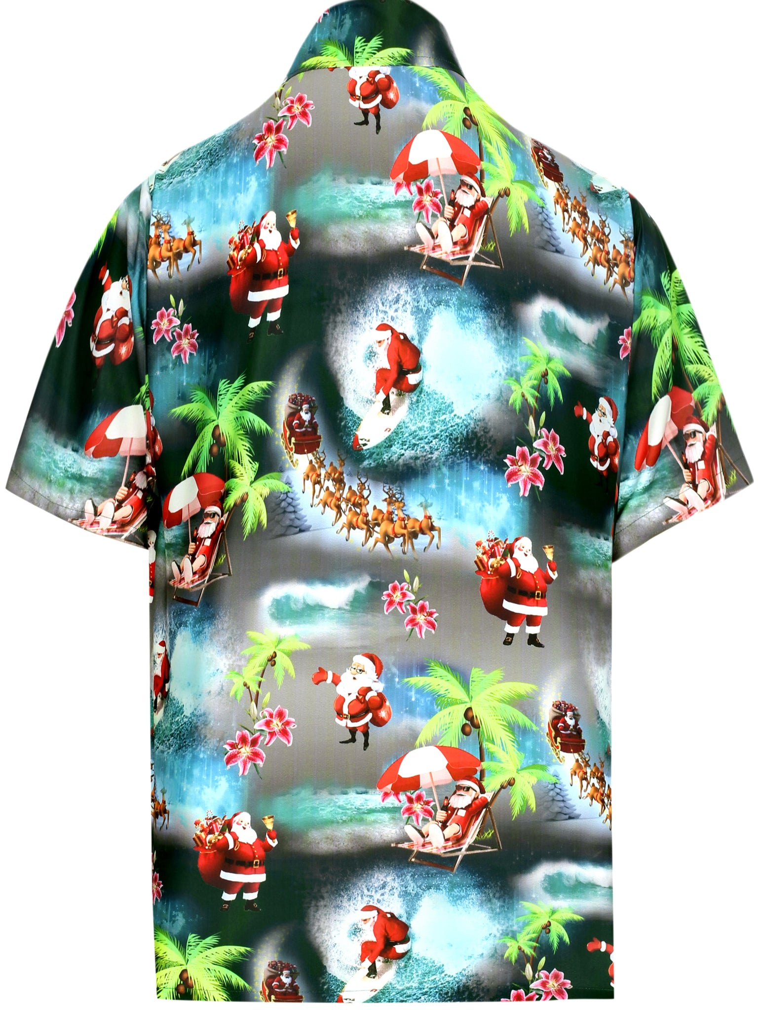 LA LEELA Men's Casual Beach hawaiian Shirt Aloha Christmas Santa front ...