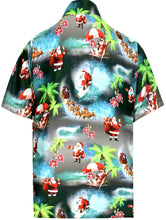 Load image into Gallery viewer, la-leela-mens-casual-beach-hawaiian-shirt-aloha-christmas-santa-front-pocket-short-sleeve-black_aa16
