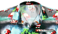 Load image into Gallery viewer, la-leela-mens-casual-beach-hawaiian-shirt-aloha-christmas-santa-front-pocket-short-sleeve-black_aa16